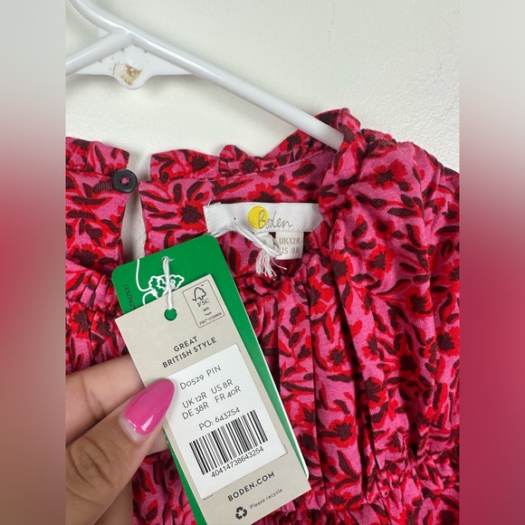 NWT Boden Yoke Ruffle Detail Puff Mocked Sleeve Jersey Mini Pink Dress Size 8 - Picture 12 of 13